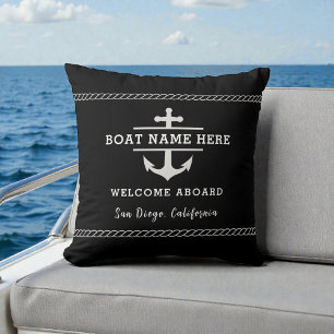 Schwarzer maritimer Kissenname Willkommen an Bord  Kissen