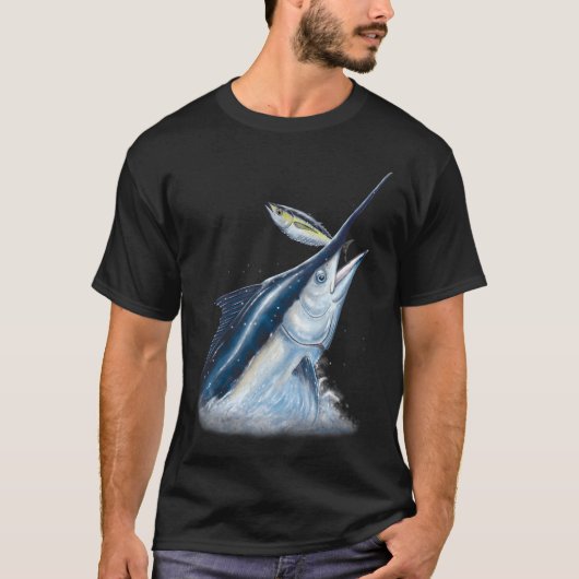 Schwarzer Marlin & Thunfisch T-Shirt (Vorderseite)