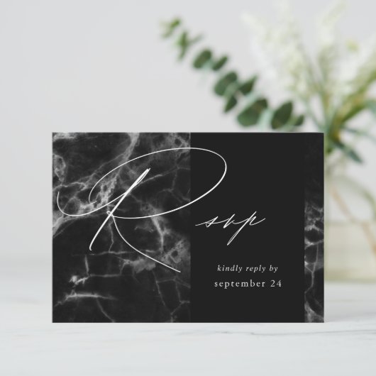 Schwarzer Marmor 2 V2 m UAWG RSVP Karte (Stehend Vorderseite)
