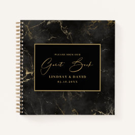 Schwarzer Marmor an der Goldgrenze Hochzeitsgästeb Notizblock