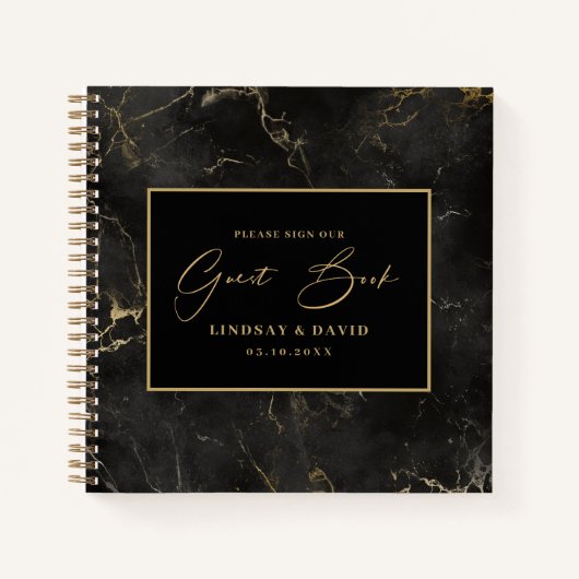 Schwarzer Marmor an der Goldgrenze Hochzeitsgästeb Notizblock (Vorderseite)