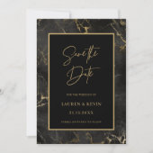 Schwarzer Marmor an der Goldgrenze Save the Date Einladung (Vorderseite)