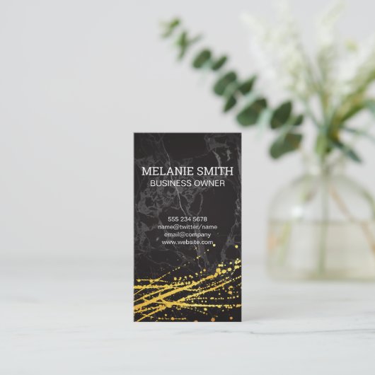 Schwarzer Marmor | Artistic Gold Spatter Visitenkarte (Stehend Vorderseite)