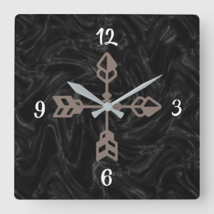 Schwarzer Marmor-Brauner Pfeil-Uhr Quadratische Wanduhr
