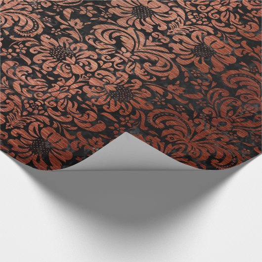 SCHWARZER MARMOR DAMASK2 U. KUPFER GEBÜRSTETES GESCHENKPAPIER (Ecke)