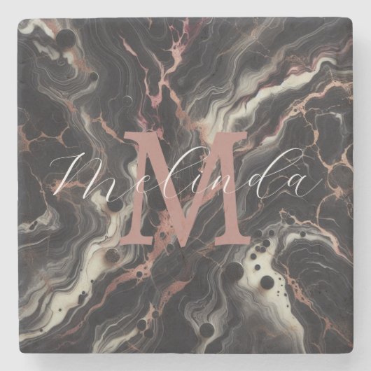 Schwarzer Marmor Einfache Stone & Granite Trinkbeh Steinuntersetzer (Vorderseite)