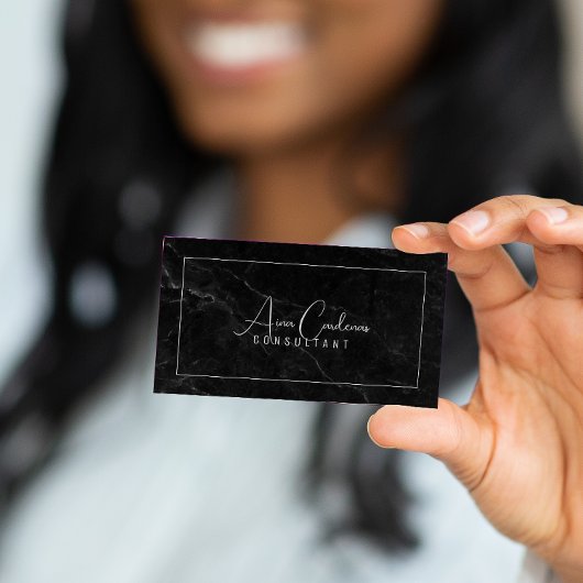 Schwarzer Marmor ElegantScript QR CODE Schwarz und Visitenkarte