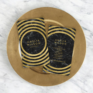 Schwarzer Marmor Faux Gold Runde Linien Social Med Visitenkarte