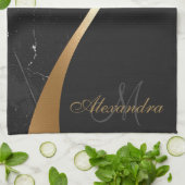 Schwarzer Marmor Geschirrtuch (Gefaltet)