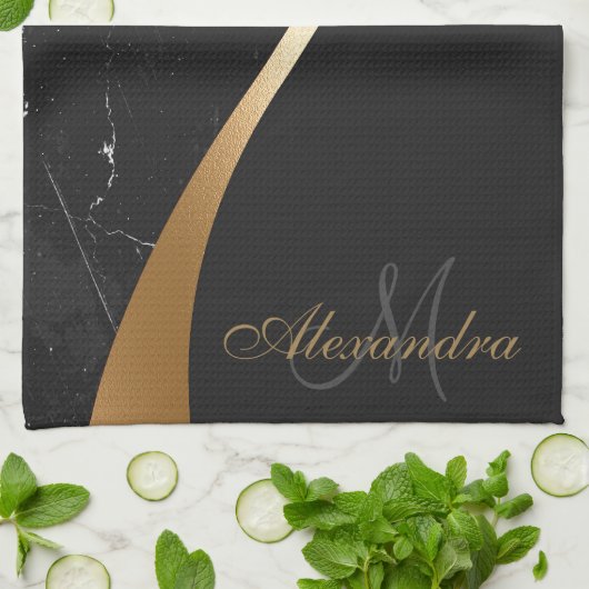 Schwarzer Marmor Geschirrtuch (Gefaltet)