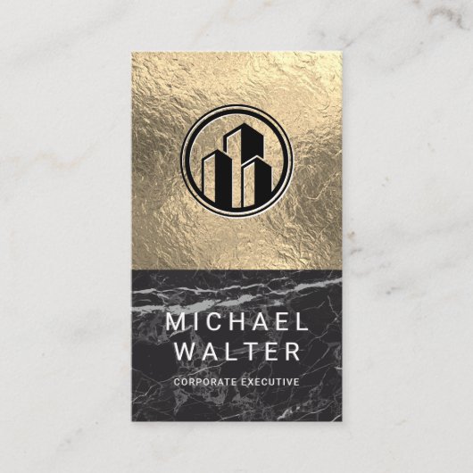 Schwarzer Marmor | Gold Foil Color Block Visitenkarte (Vorderseite)