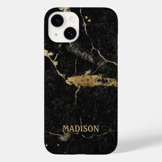 Schwarzer Marmor Gold Glitter Case-Mate iPhone Hülle (Rückseite)