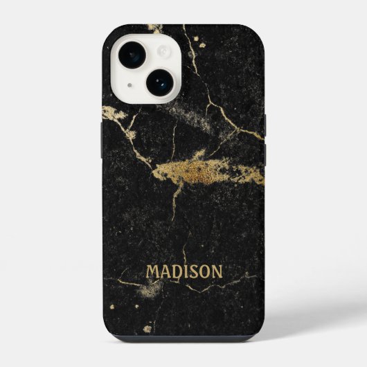 Schwarzer Marmor Gold Glitter iPhone Hülle (Rückseite)