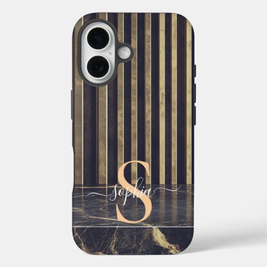 schwarzer Marmor gold Glitter Monogramm Case-Mate iPhone Hülle (Rückseite)