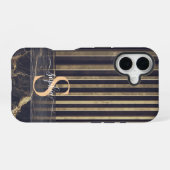 schwarzer Marmor gold Glitter Monogramm iPhone 16 Hülle (Rückseite (Horizontal))