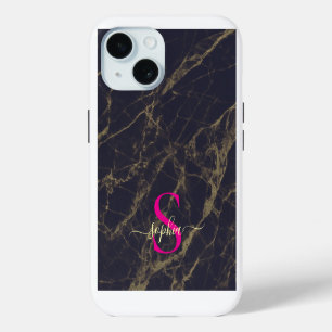 schwarzer Marmor gold glitzer Monogramm Case-Mate iPhone Hülle