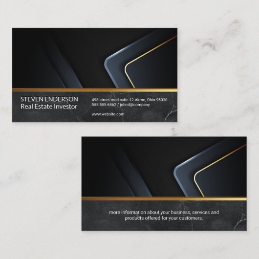 Schwarzer Marmor | Gold-Metallic-Trimm Visitenkarte (Vorne/Hinten)