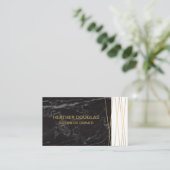 Schwarzer Marmor | Goldene Abstrakte Linien Visitenkarte (Stehend Vorderseite)