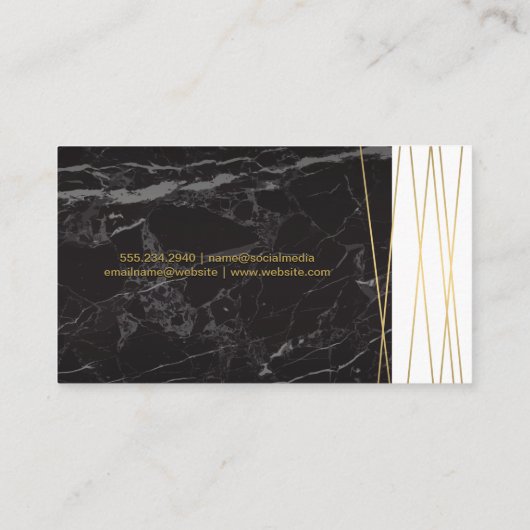 Schwarzer Marmor | Goldene Abstrakte Linien Visitenkarte (Rückseite)