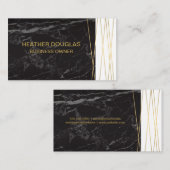 Schwarzer Marmor | Goldene Abstrakte Linien Visitenkarte (Vorne/Hinten)