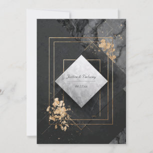 Schwarzer Marmor Goldfolie Beton Geometrisch Diama Einladung