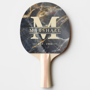 Schwarzer Marmor & Goldstein Monogramm & Namensübe Tischtennis Schläger