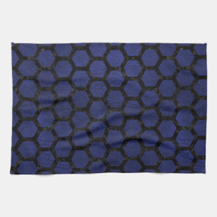 SCHWARZER MARMOR HEXAGON2 U. BLAUES LEDER (R) GESCHIRRTUCH