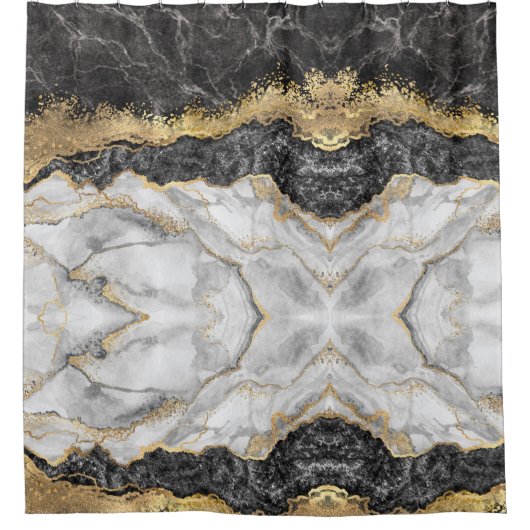 Schwarzer Marmor mit Gold Hübsch Duschvorhang (Vorderseite)