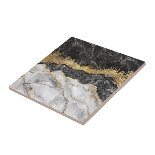 Schwarzer Marmor mit Gold Hübsch Fliese (Seite)