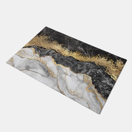Schwarzer Marmor mit Gold Hübsch Fußmatte (Schrägansicht)