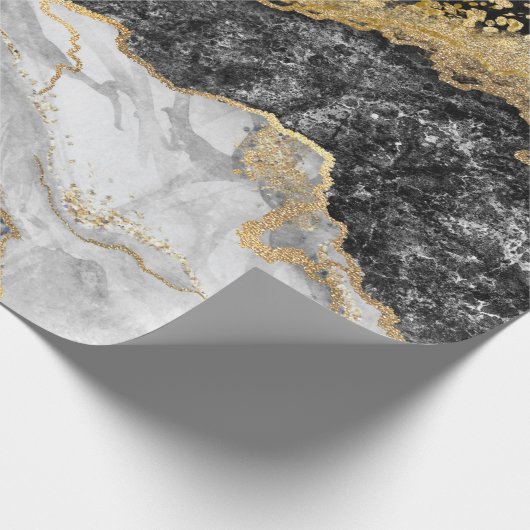 Schwarzer Marmor mit Gold Hübsch Geschenkpapier (Ecke)