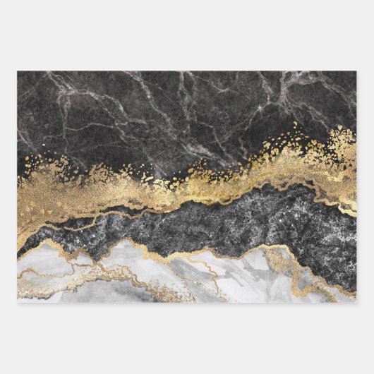 Schwarzer Marmor mit Gold Hübsch Geschenkpapier Set (Vorderseite 3)