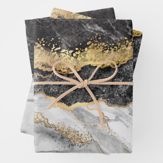 Schwarzer Marmor mit Gold Hübsch Geschenkpapier Set (Beispiel)