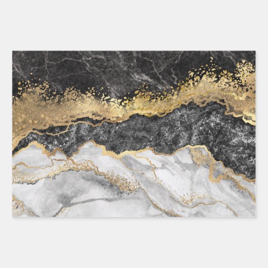 Schwarzer Marmor mit Gold Hübsch Geschenkpapier Set (Vorderseite)