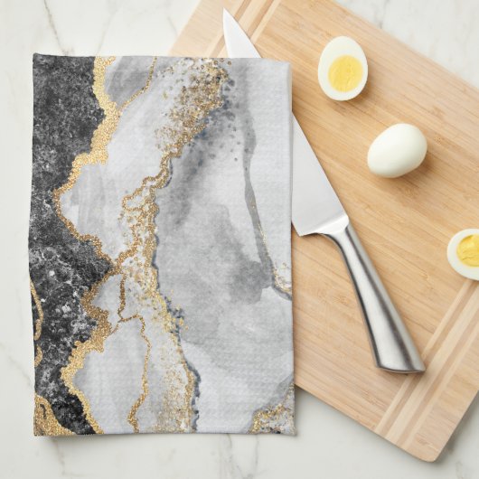 Schwarzer Marmor mit Gold Hübsch Geschirrtuch (Viertel Falte)