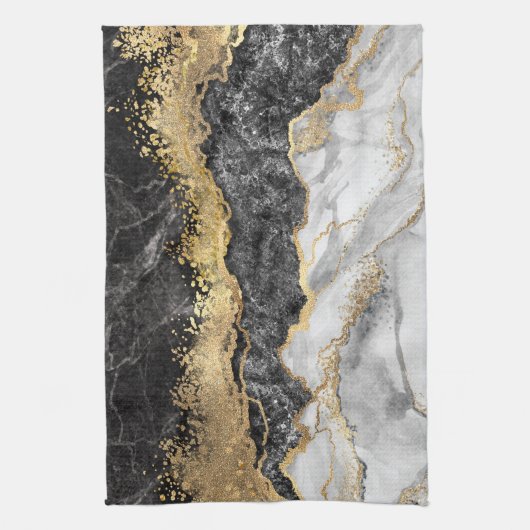Schwarzer Marmor mit Gold Hübsch Geschirrtuch (Vertikal)