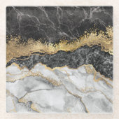 Schwarzer Marmor mit Gold Hübsch Glasuntersetzer (Vorderseite)