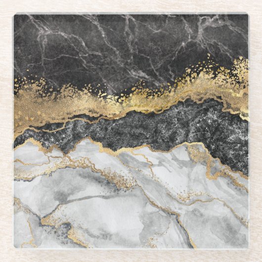 Schwarzer Marmor mit Gold Hübsch Glasuntersetzer (Vorderseite)