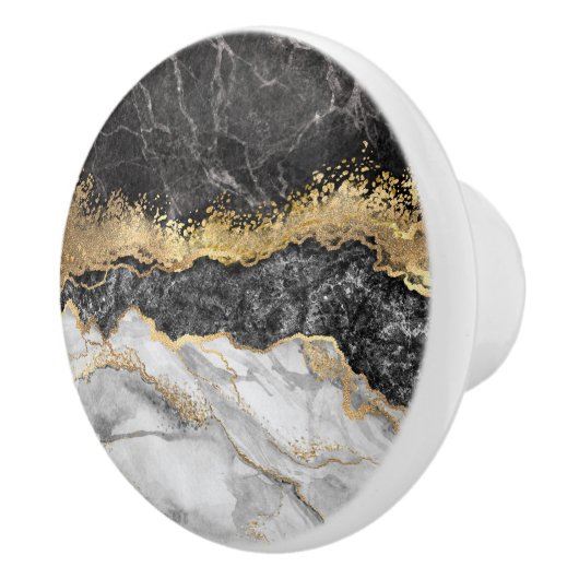 Schwarzer Marmor mit Gold Hübsch Keramikknauf (Rechts)