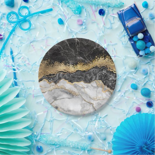 Schwarzer Marmor mit Gold Hübsch Pappteller (Party)