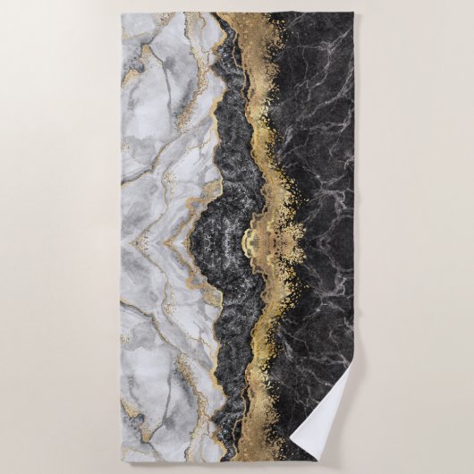 Schwarzer Marmor mit Gold Hübsch Strandtuch (Vorderseite)