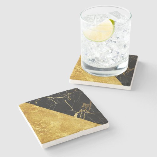 Schwarzer Marmor mit Goldblatt-Stein-Untersetzer Steinuntersetzer (Seitenansicht)