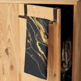 Schwarzer Marmor mit goldenem Akzent Elegante mode Geschirrtuch