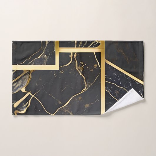 Schwarzer Marmor mit goldenen Adern und Streifen B Badhandtuch Set (Handtuch)