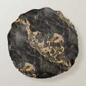 schwarzer Marmor mit goldener Struktur Rundes Kissen (Rückseite)