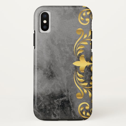 schwarzer Marmor mit goldfarbenem Blumenmuster Case-Mate iPhone Hülle (Rückseite)