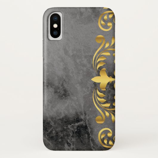 schwarzer Marmor mit goldfarbenem Blumenmuster Case-Mate iPhone Hülle (Rückseite)