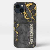 Schwarzer Marmor mit Goldvene-individuelle Name iPhone Hülle (Rückseite)