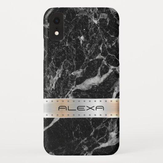 Schwarzer Marmor mit silberfarbenem Imitat Case-Mate iPhone Hülle (Rückseite)