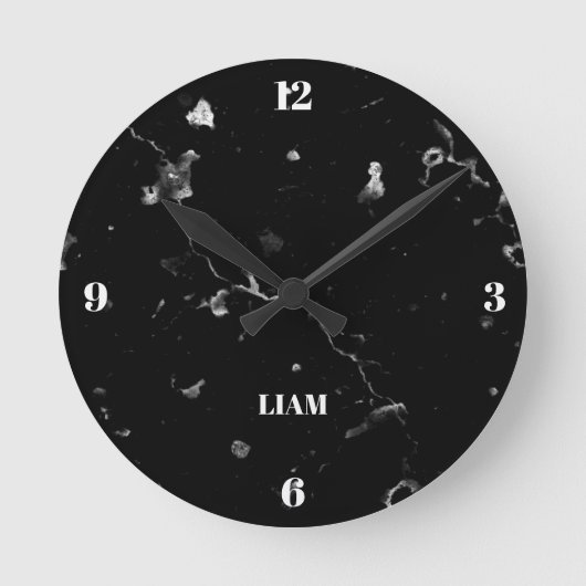 Schwarzer Marmor mit weißem Korn Runde Wanduhr (Vorderseite)